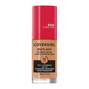 imageCovergirl Outlast Extreme Wear 3in1 Full Coverage Liquid Foundation SPF 18 Sunscreen Fair Ivory 1 Fl OzClassic Tan